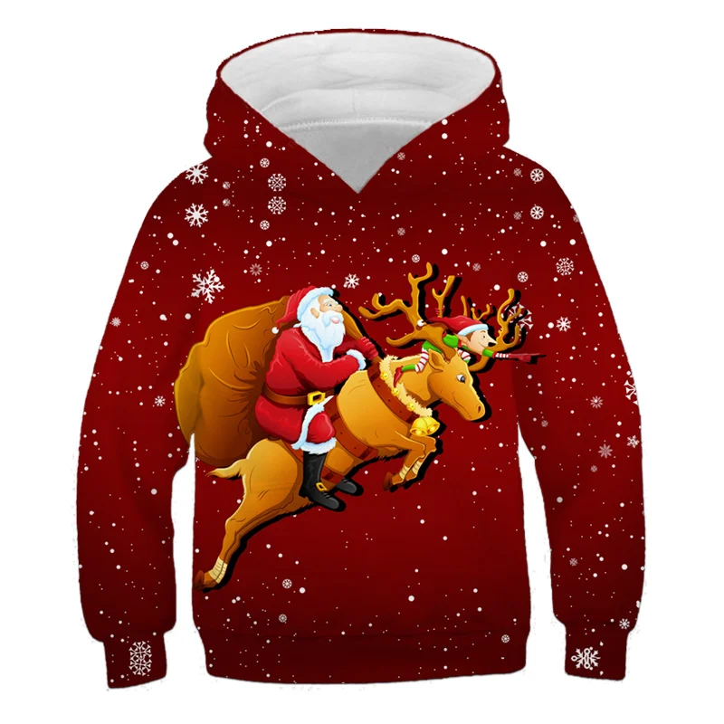Merry Christmas Santa Claus With Deer Printed Hoodie Sweatshirt 314 Ys