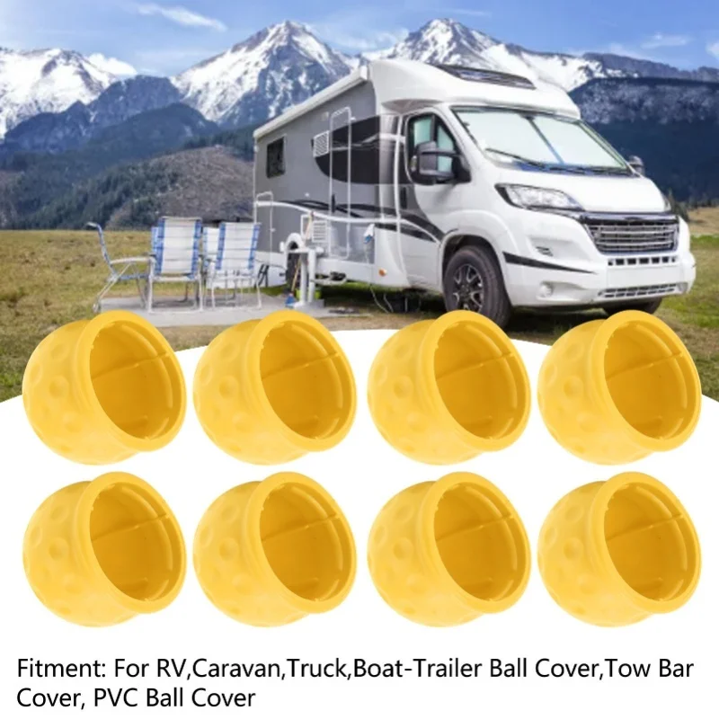 8Pcs 트럭 견인 볼 커버 50mm 강력한 보호 기능이 있는 부드럽고 견고한 트레일러 히치 볼 커버 RV 캐러밴용 노란색