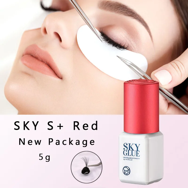 5 Bottles Sky Glue S Plus 1s Fast Dry Black  Original Korea Eyelash Extensions 5g No Irritation Beauty Makeup Tools Red Cap