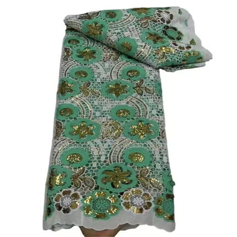 

French Cord Lace Fabric 5 Yards African Water Soluble Lace Fabric 2023 Green High Quality Nigerian Lace Fabric For Party Dress