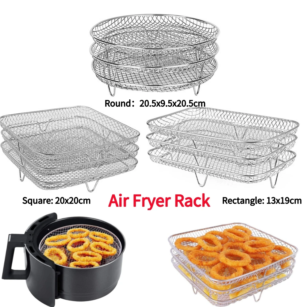 3layers Air Fryer Rack Stackable Grid Grilling Rack Stainless Steel