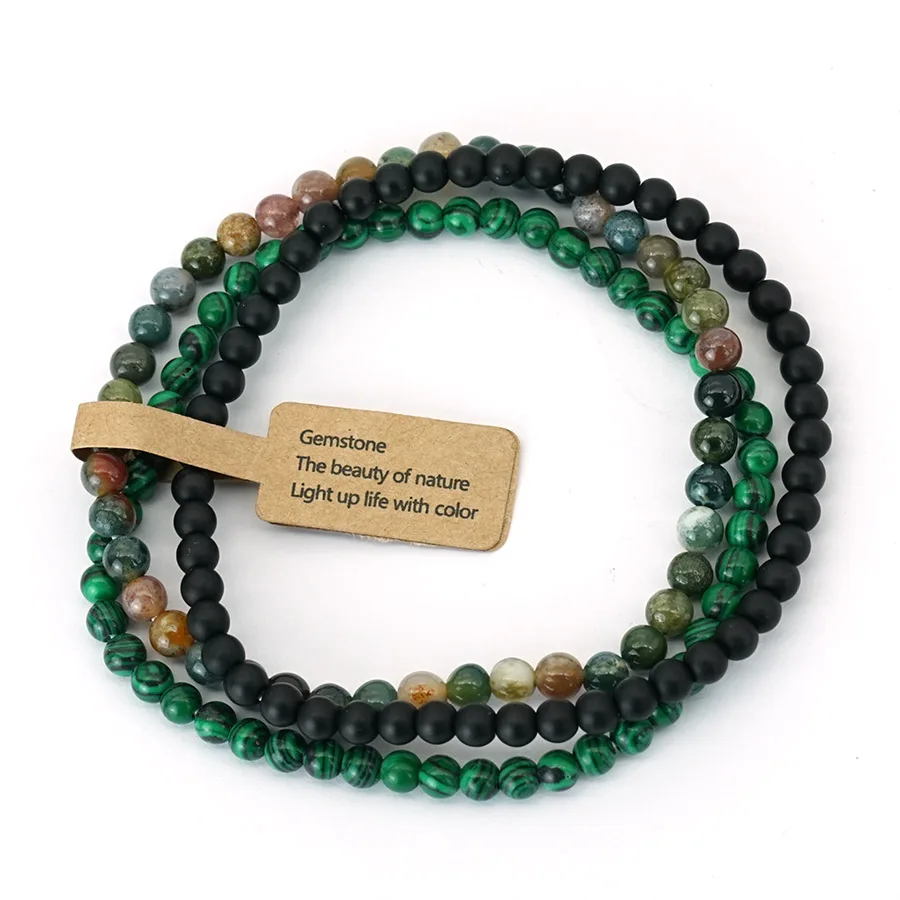 Neues 3-teiliges Armband-Set, Unisex, 4 mm, Lava-Malachit, mattierter Stein, positive Energie, Meditation, Heilung, Armband, vielseitiges Zubehör – Detail 10