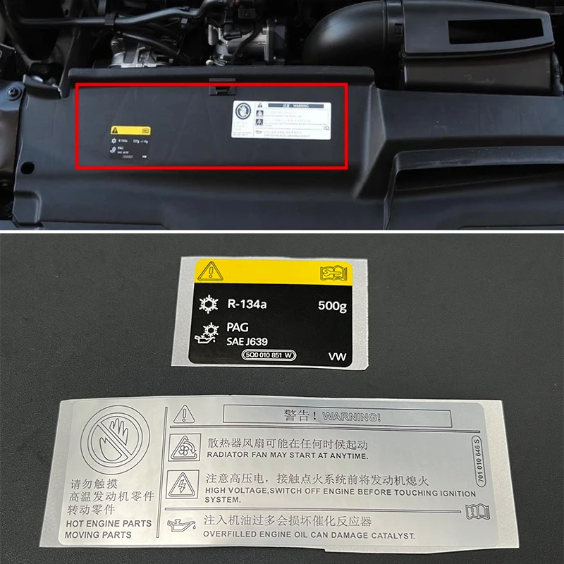 AC Sticker Kit AC R134a Sticker Car Engine Parts Information Label Kit VW Golf 7 MK7 5Q0010851W