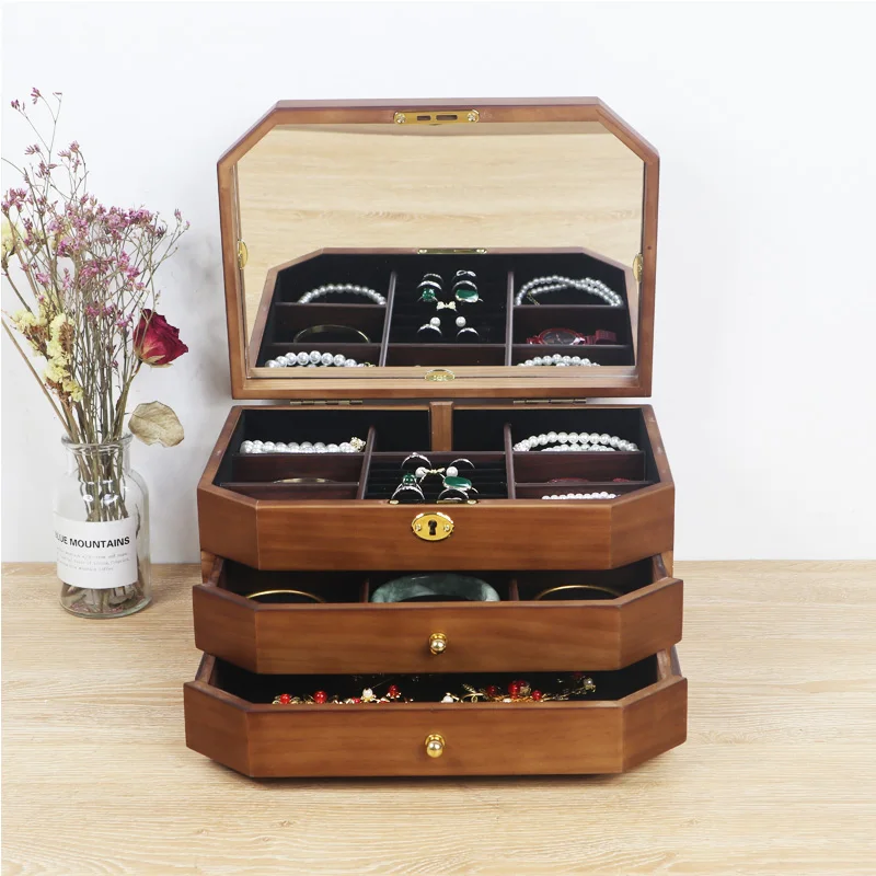 Three Layer Drawer Type Jewelry Box Large Lockable Storage Women Earrings Ring Necklace Display Box Wedding Birthday Gift New