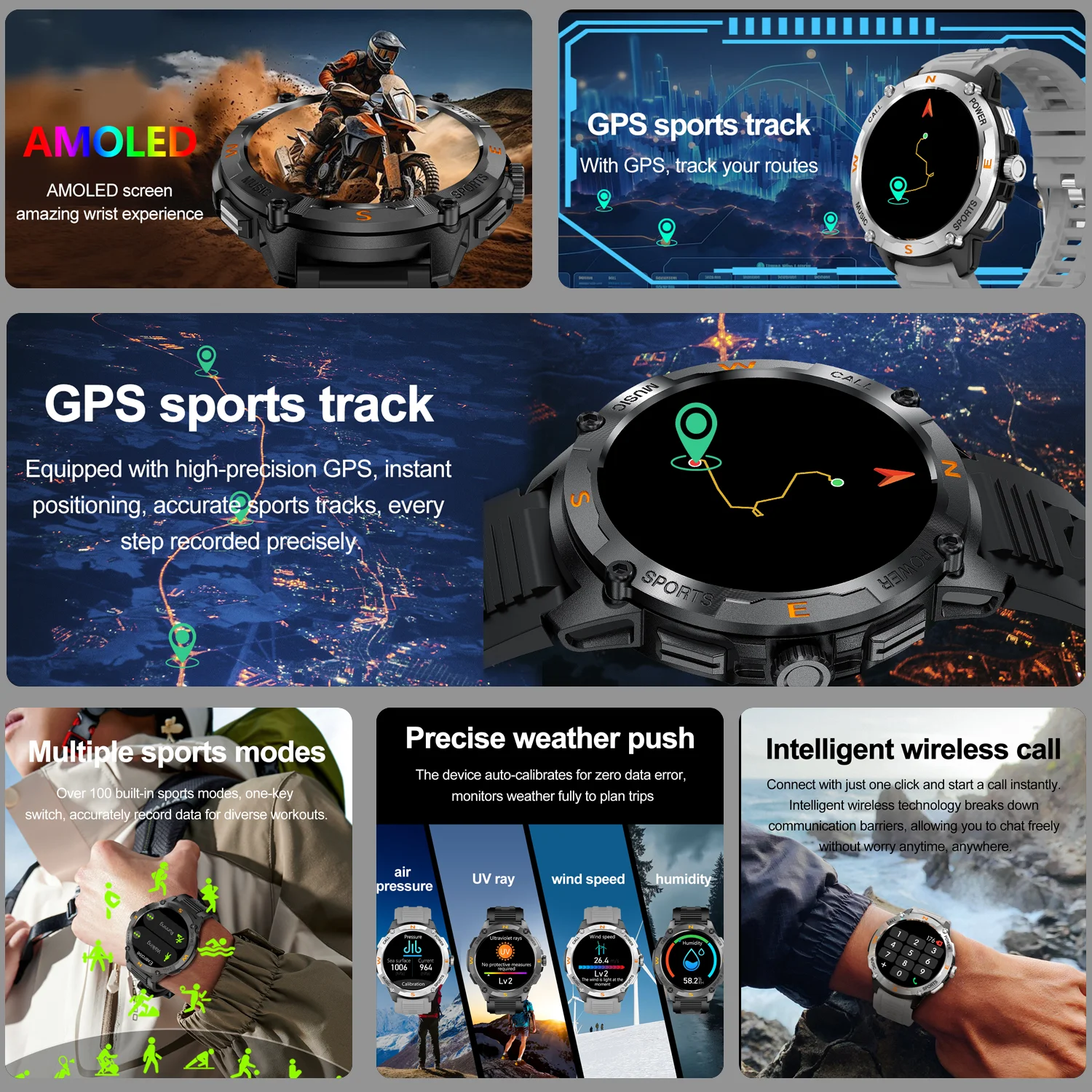 GPS Smart Watch Woman Men 1.43'' AMOLED Screen Always Time Heart Rate Sport Waterproof Outdoor Sport BT Call Smartwatch 2025 New