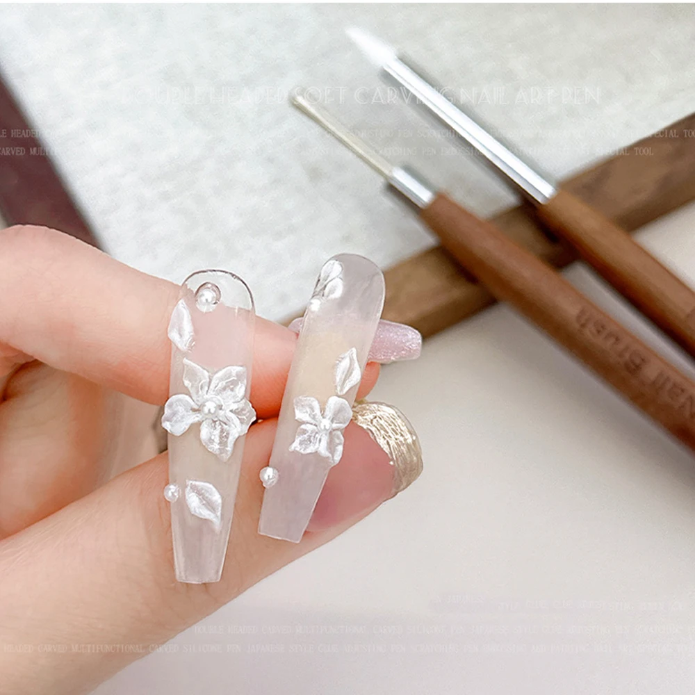1Pc Double-ended Silicone Nail Art Carved Pen 16x1cm Multi-Function Mix Gel Nail Builder Pen DIY Painting/Sculpture Nail Brush
