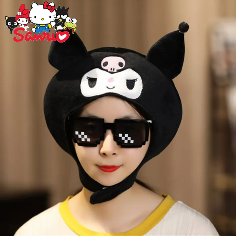 

Плюшевая шапка-капюшон Sanrio Kuromi для девочек, реквизит для фото, шапки для детского сада, кавайные женские утепленные зимние теплые головные уборы для студентов, шапка для девочек, подарки