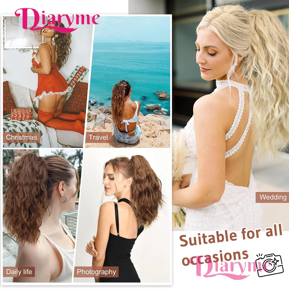 Synthetic Ponytail Extension 14 Inch Claw Clip Ponytail Extension  Wavy Curly Claw Clip in Ponytail Hair Extensions Natural