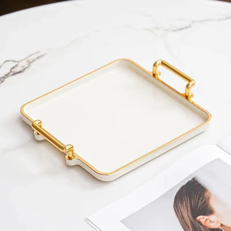 Wooden Serving Tray Tea Tray Light luxury tray household rectangular cosmetics storage tray living room water cup storage hotel apartment