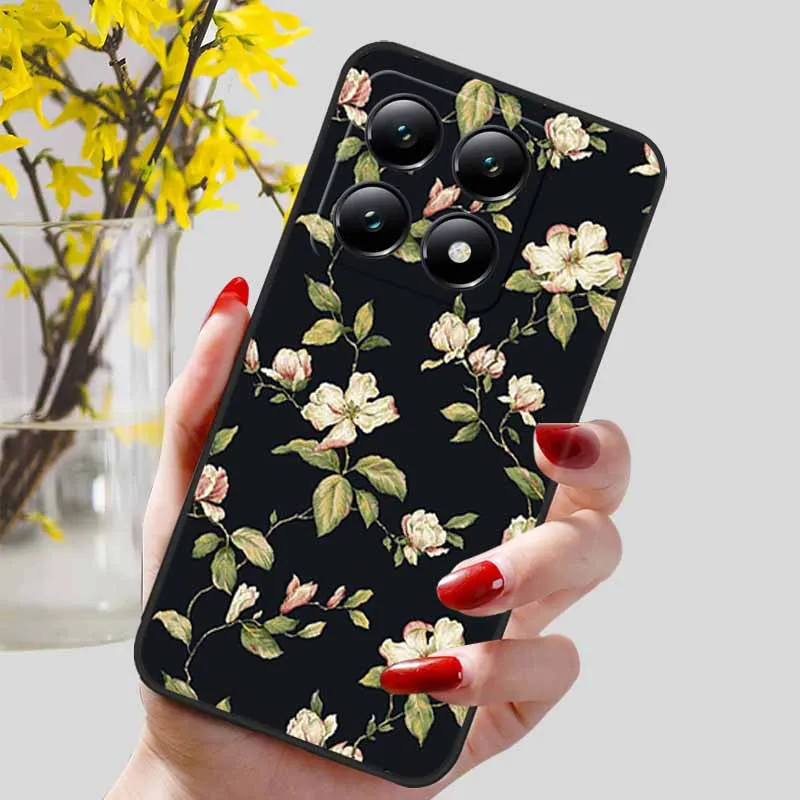 Floral Print Soft TPU Silicone Phone Cover with Black Bumpers