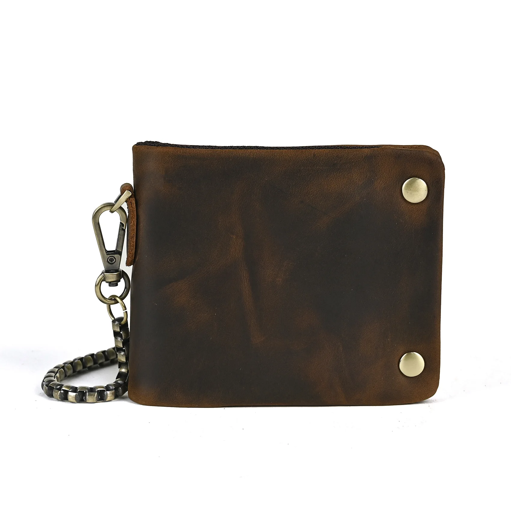 YETTIES Herren-Pull-Up-Geldbörse aus genarbtem Leder, kurzer Bifold-Reißverschluss mit abnehmbarer Kette, praktische Retro-Clutch für Herren