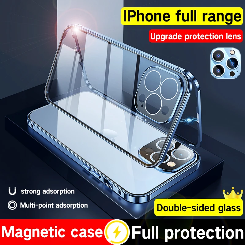 ZZMA For iPhone 11 12 13 X XS Pro Max XR  Mini Case New 360° Full Protection Magnetic Adsorption Glass iphone Case Cover cheap iphone 13 mini case