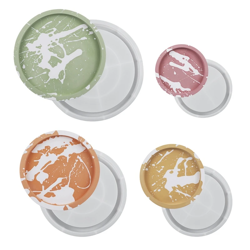 

Round Plate Silicone Mold Fruit Disc Tea Tray UV Resin Mould Gypsum Cement Mold Jewelry Tools 4Pcs