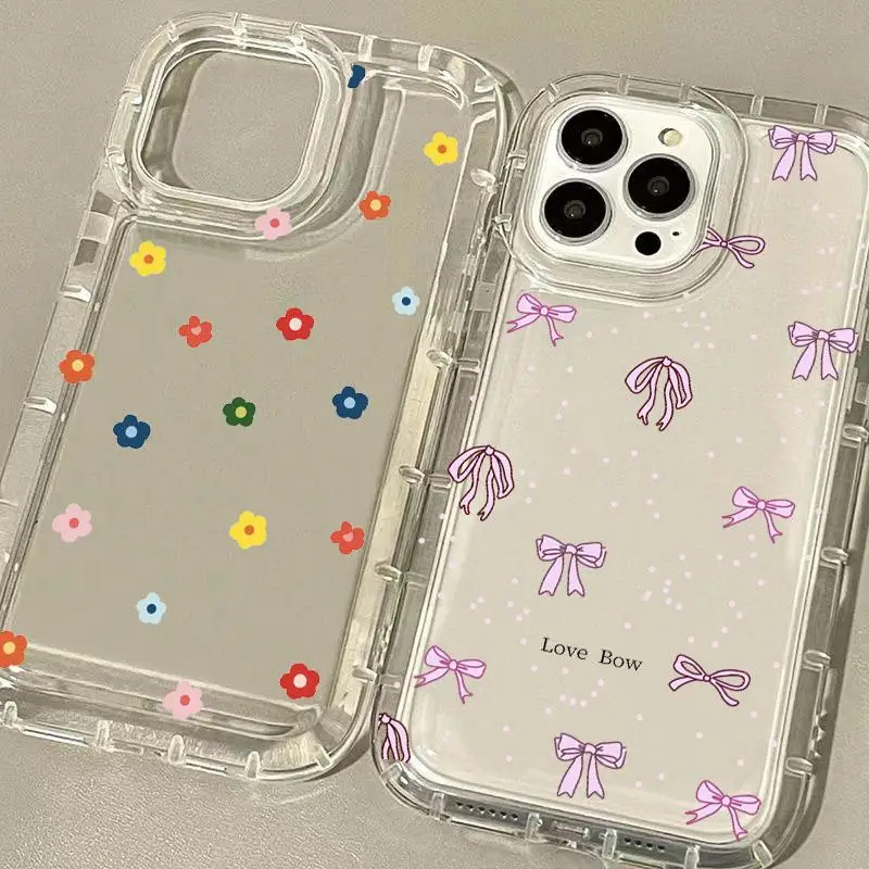 Adorable Pink Bow and Flower Print Clear Phone Case