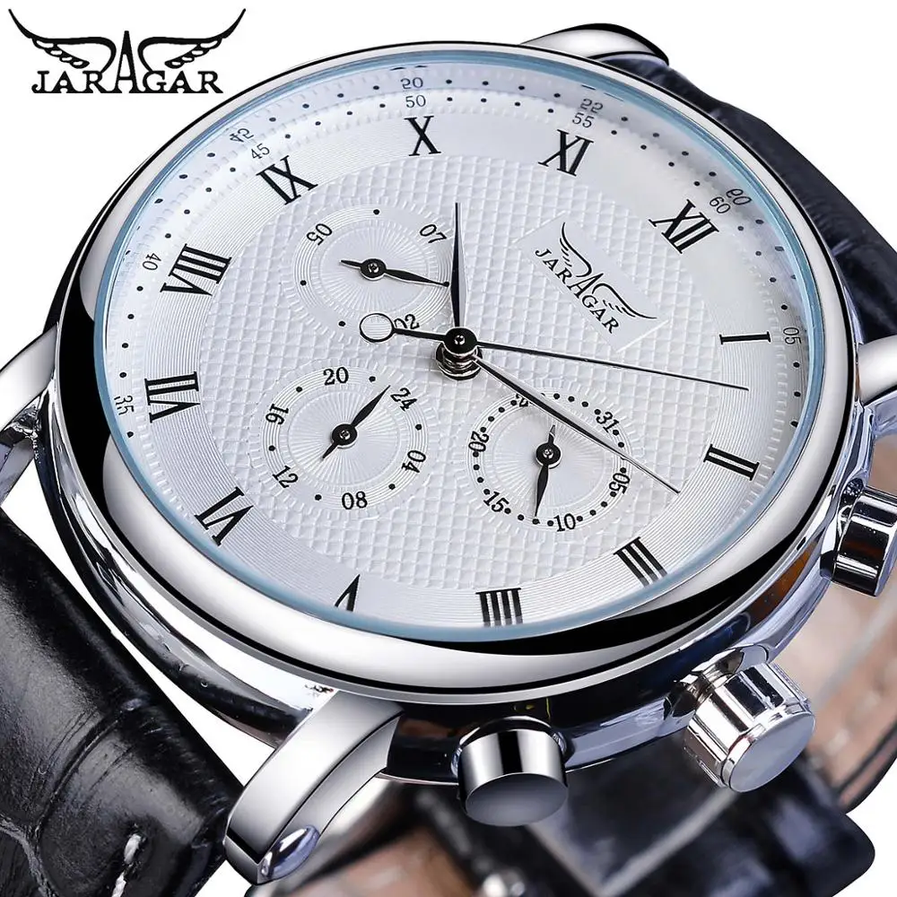 Jaragar-relógio de Couro Genuíno Masculino Relógio de Pulso Branco Relógio Automático Mostrador Minimalismo Data Marca Masculina