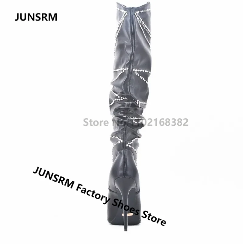 2022 Crystal Decorate Thigh High Boots Pointed Toe Roman Gladiator High Heel Boot Women Party Wedding Boots De Mujer