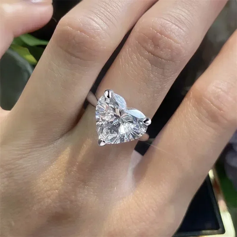 1/2/4carat Moissanite Engagement Rings with Certificate 925 Sterling Silver Heart Cut Solitaire Diamond Wedding Ring for Women 5