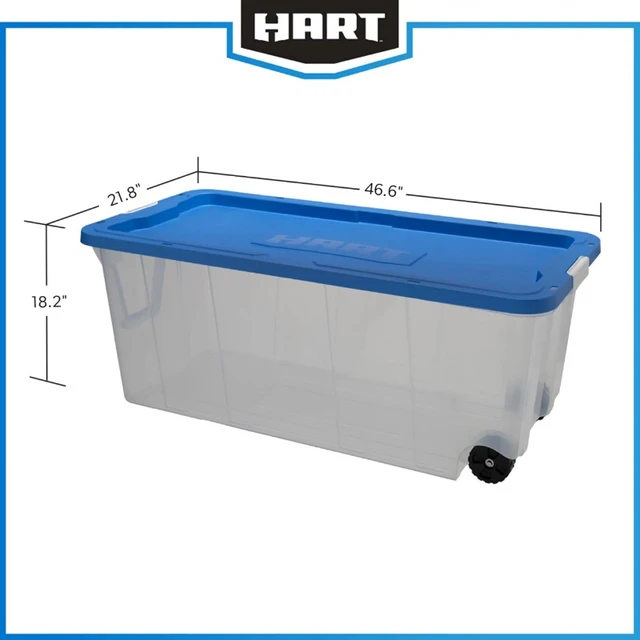 200 Qt Clear Rolling Plastic Storage Tote with Blue Lid - HART Tools