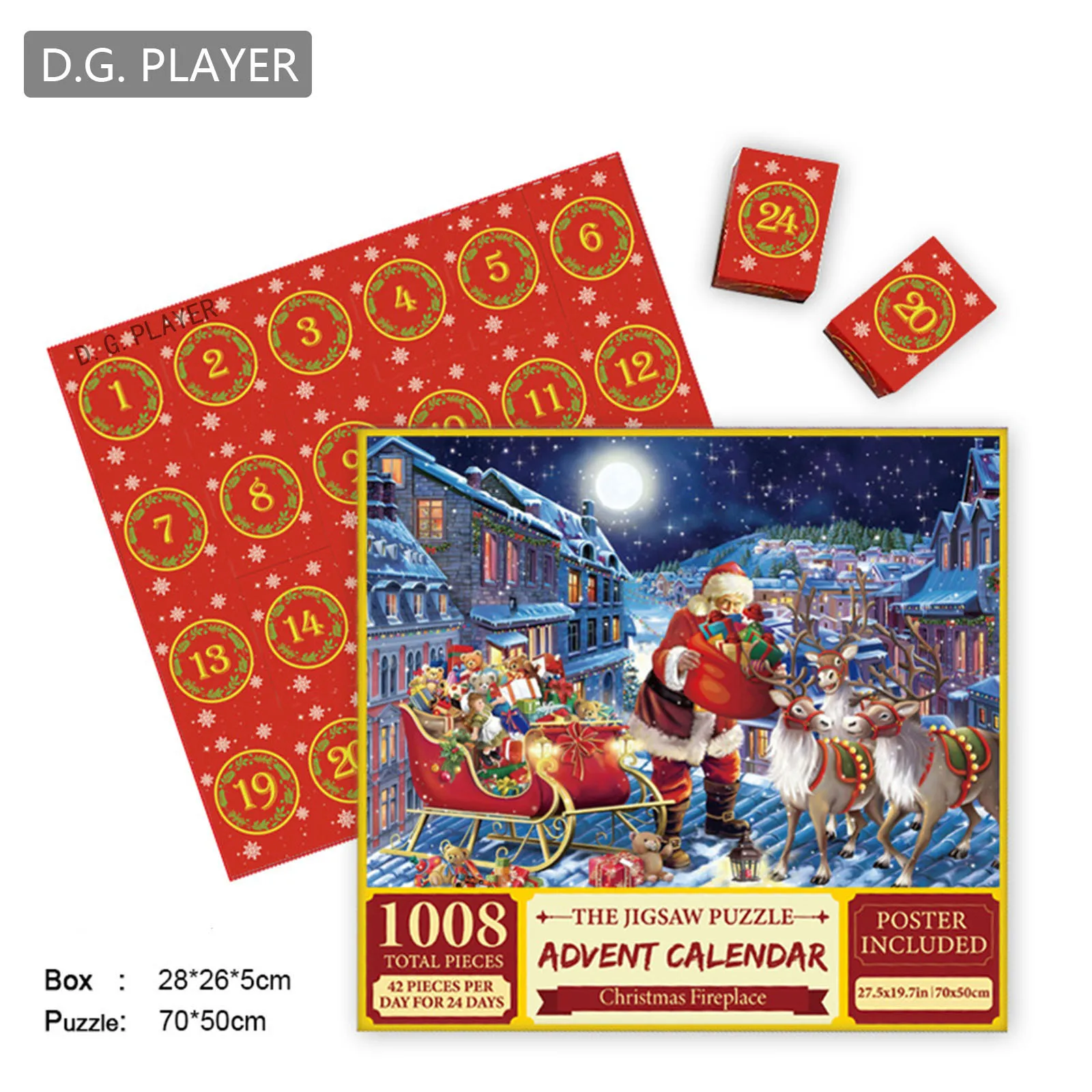 D.G. PLAYER 1008 Pcs Christmas Jigsaw Advent Calendar Christmas Jigsaw Puzzles Countdown Calendar Christmas Themed Party Favors 2