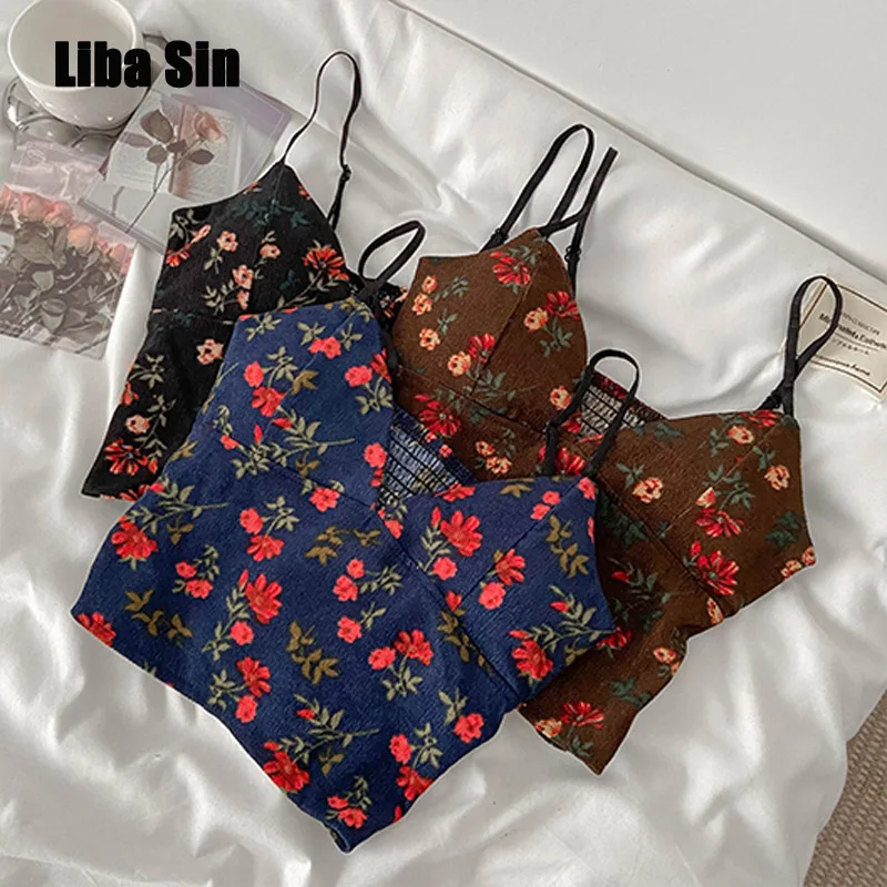 

Liba Sin Women Summer Printed Suspender Top With Bra Pads Bra Beautiful Back One Vest Floral Fashion Sexy Top