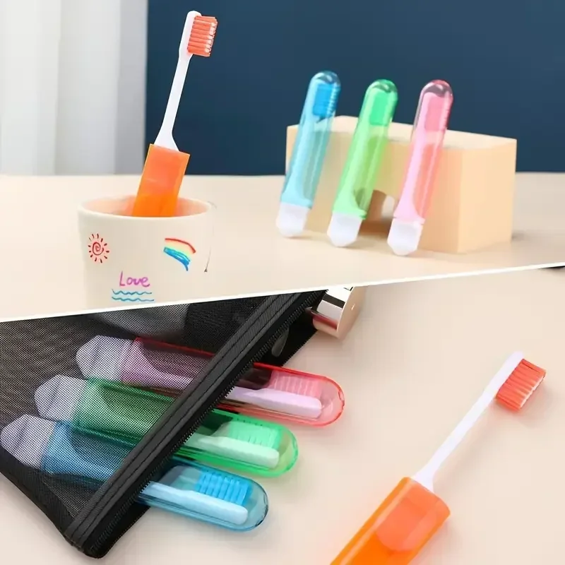 1/4PCSMini 여행 칫솔 접이식 휴대용 소형 치과 브러시 접이식 여행 성인 칫솔 투명 캔디 색상
