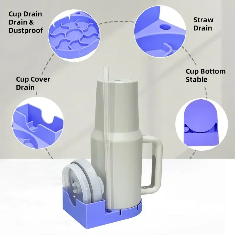 Silicone Drain Rack Water Mug Draining Drying Organizer Drain Holder Stand for Stanley Cup 30/40oz Useful Home Kitchen Supply