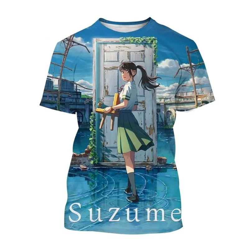 

Japanese Anime Suzume 3D Printed T-shirt Men Women Fashion No Tojimari Casual Round Neck Tshirt Cartoon Short-sleeved Tops Tees