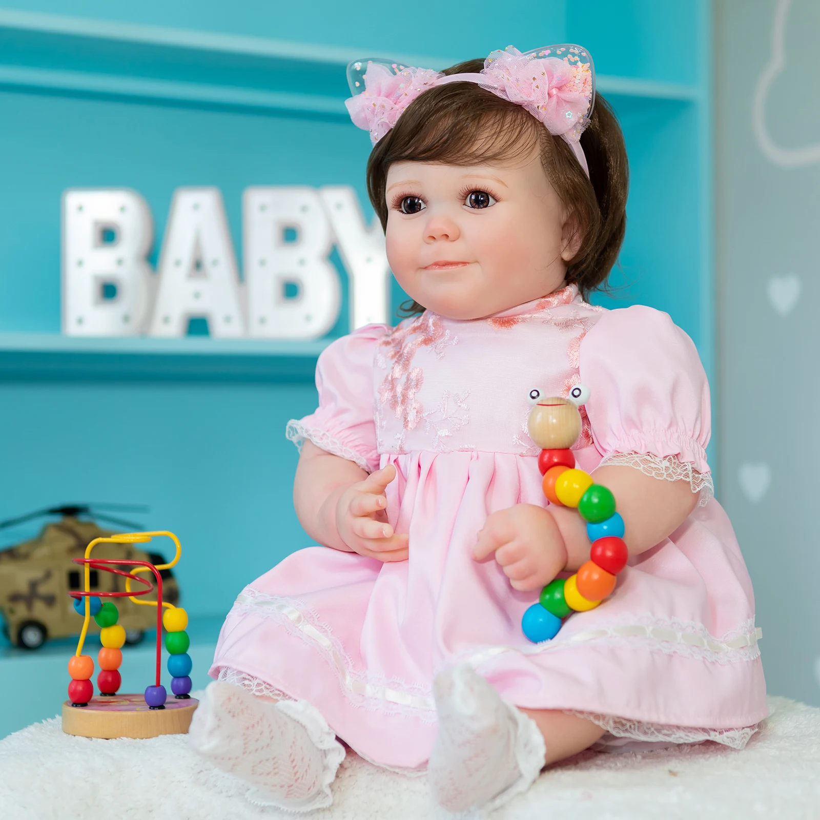 60 CM Lifelike Silicone Vinyl Doll Girl Baby Reborn Realistic Cute Babies Dolls With Lovely Pink Clothes Kids Playmate Birthday