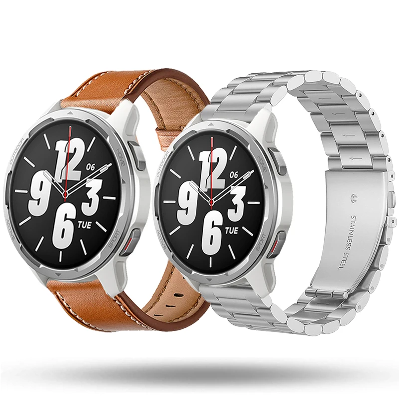 

Ремешок из натуральной кожи для Xiaomi Watch S1 Active, металлический браслет из нержавеющей стали для наручных часов Xiaomi Mi Watch, сменный цветной браслет