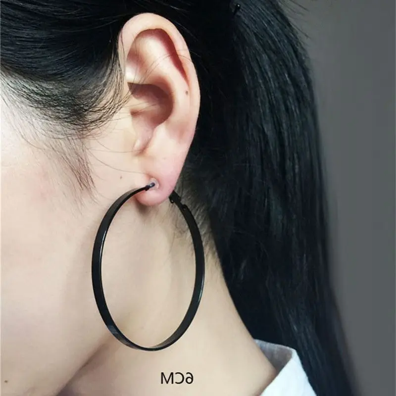 

Hoop Earrings for Women Big Circle Black Wide Round Fashion Jewelry Hot Trend Personality Girl Wearing Beautiful Ladies Earrings