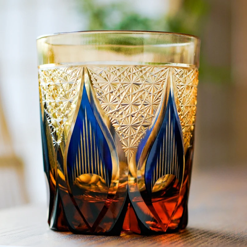 Hand Blown Bohemian Czech Crystal Glass Hand Cut to Clear Glassware Japanese Edo Kiriko Style Water Cup Gift Box Pack