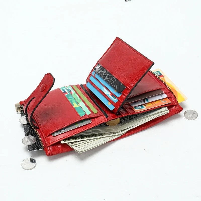 Genuine Leather RFID men's short wallet soft cowhide coin purse vintage zipper wallet large capacity man card holder