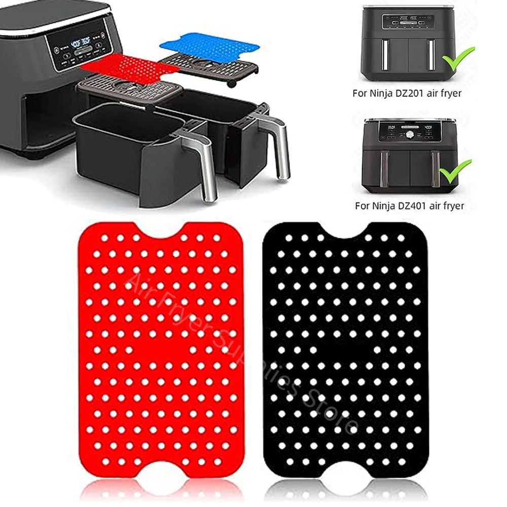 2Pcs Silicone Air Fryer Liners Non-Stick Rectangle Baking Mat for Ninja DZ201 DZ401 Air Fryer Accessories