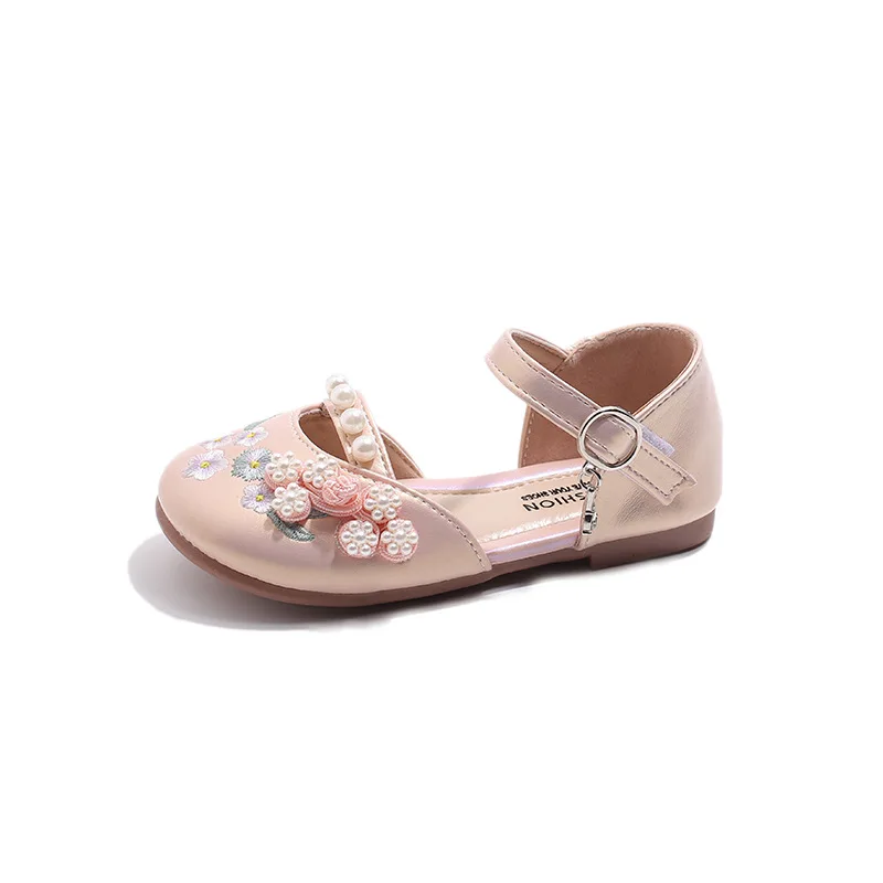 Girls Shoes Spring Autumn Horse Face Skirt Shoes for Children Embroidered Princess Shoes Ancient Style Leather Soft-soled Flats.