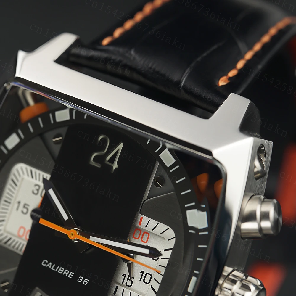 2022Fashion New Men's Color Bar Square Dial Sapphire Mirror Stainless Steel Leather Strap Sports Leisure Waterproof Quartz Watch