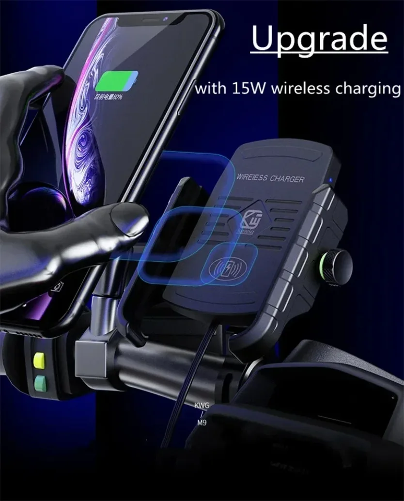 Motorcycle Phone Holder Quick USB Charger Fast Wireless Charging Moto Motorbike Mirror Stand Cellphone Handlebar Mount Support