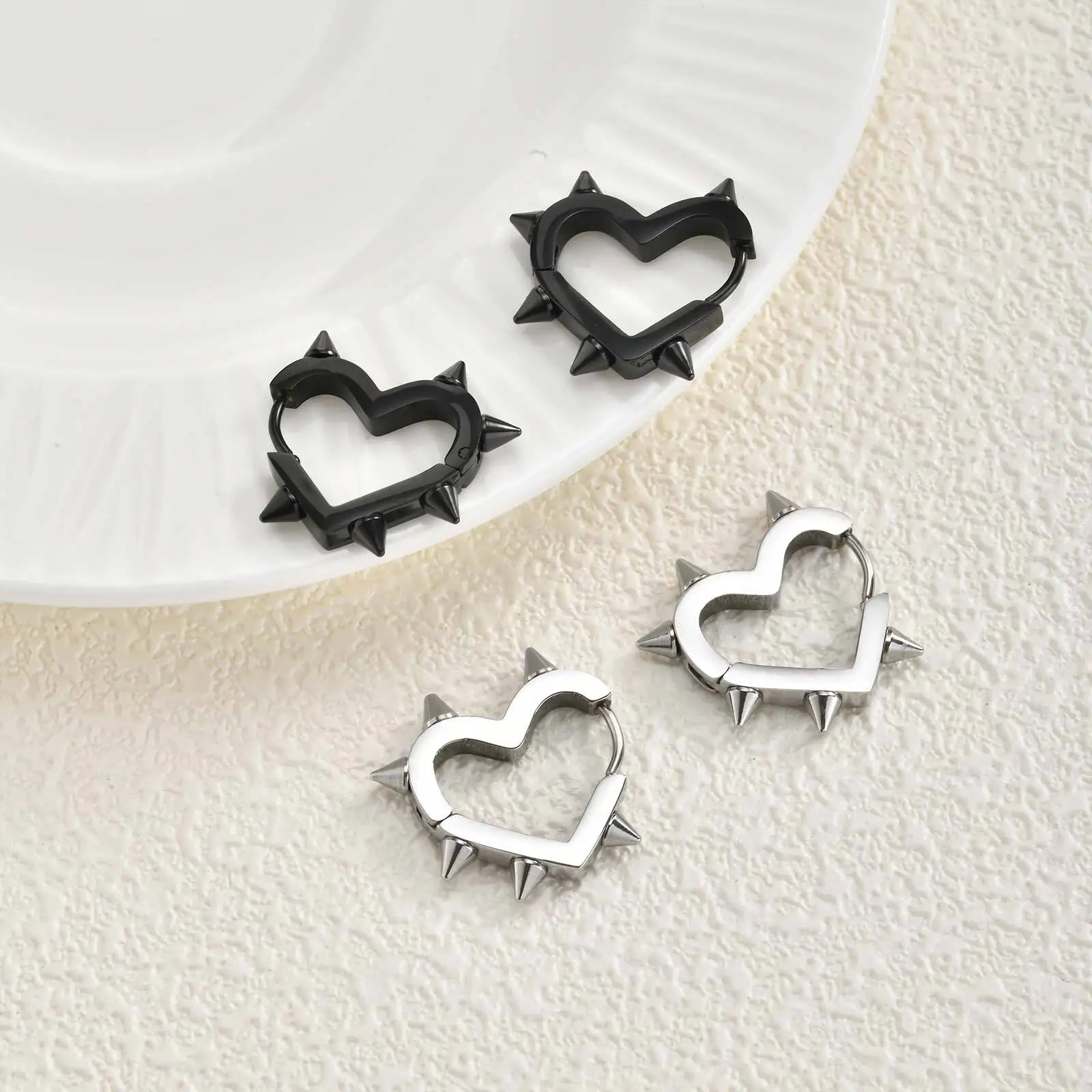 Heart Shaped Rivet Earrings for Men Women,Gothic Stainless Steel Huggies Hoop Earring,Unisex Jewelry Halloween Gift