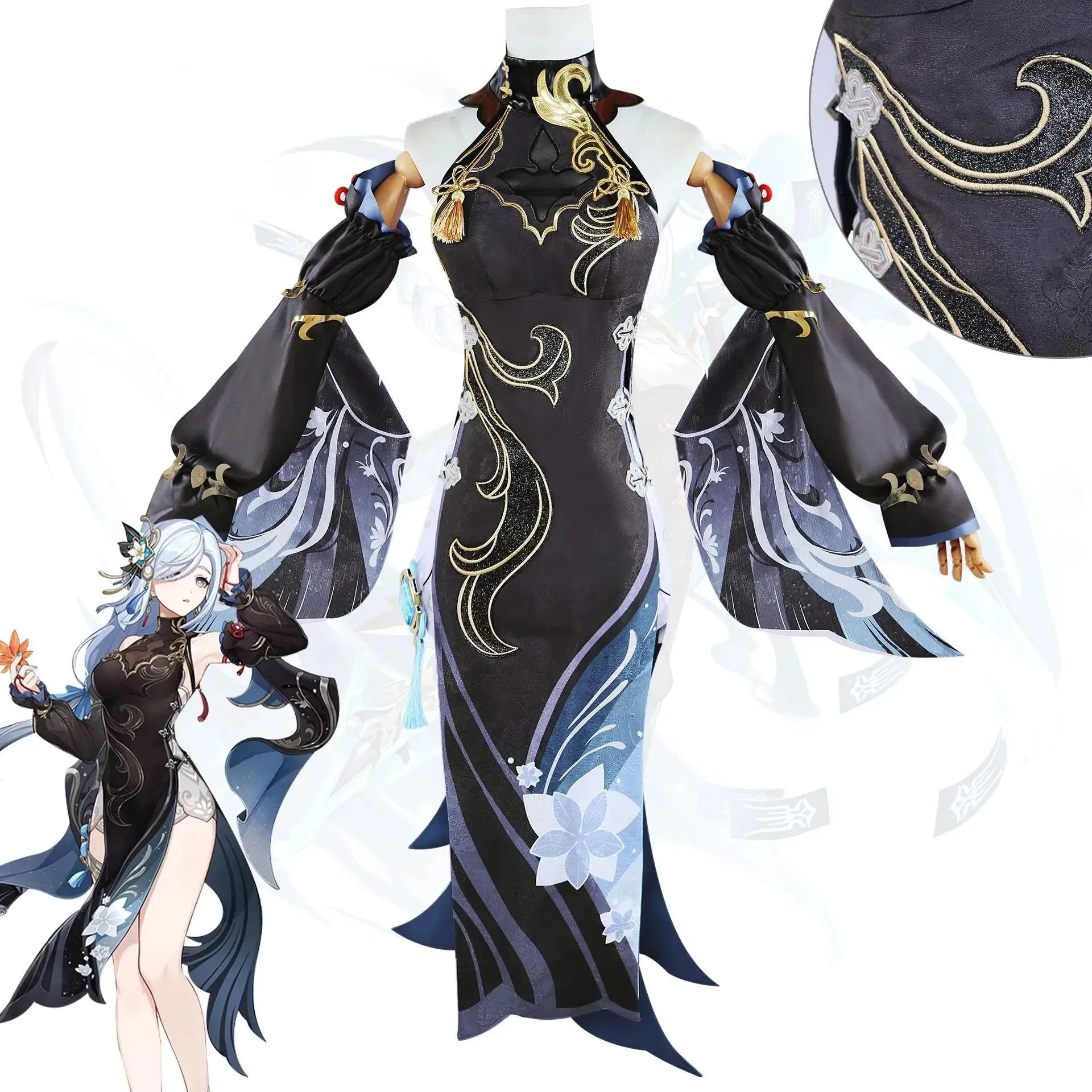 

Cosplay Costume Shen He Cos Clothes Game Collab Series: Genshin Impact Shenhe Frostflower Dew New Outfits Lantern Rite