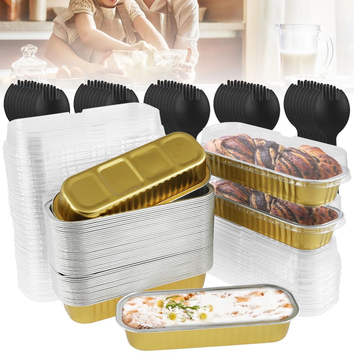 10 pcs Disposable Mini Loaf Pans With Lids Aluminum Foil Narrow Cake Pans  Rectangle Cupcake Baking Cups 6.8Oz - AliExpress