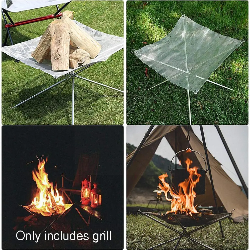 Portable Fire Pit Durable Outdoor Camping BBQ Mesh Fireplace Steel Backyard Rack Fire Quick Assembly Pit Garden Brazier Camping