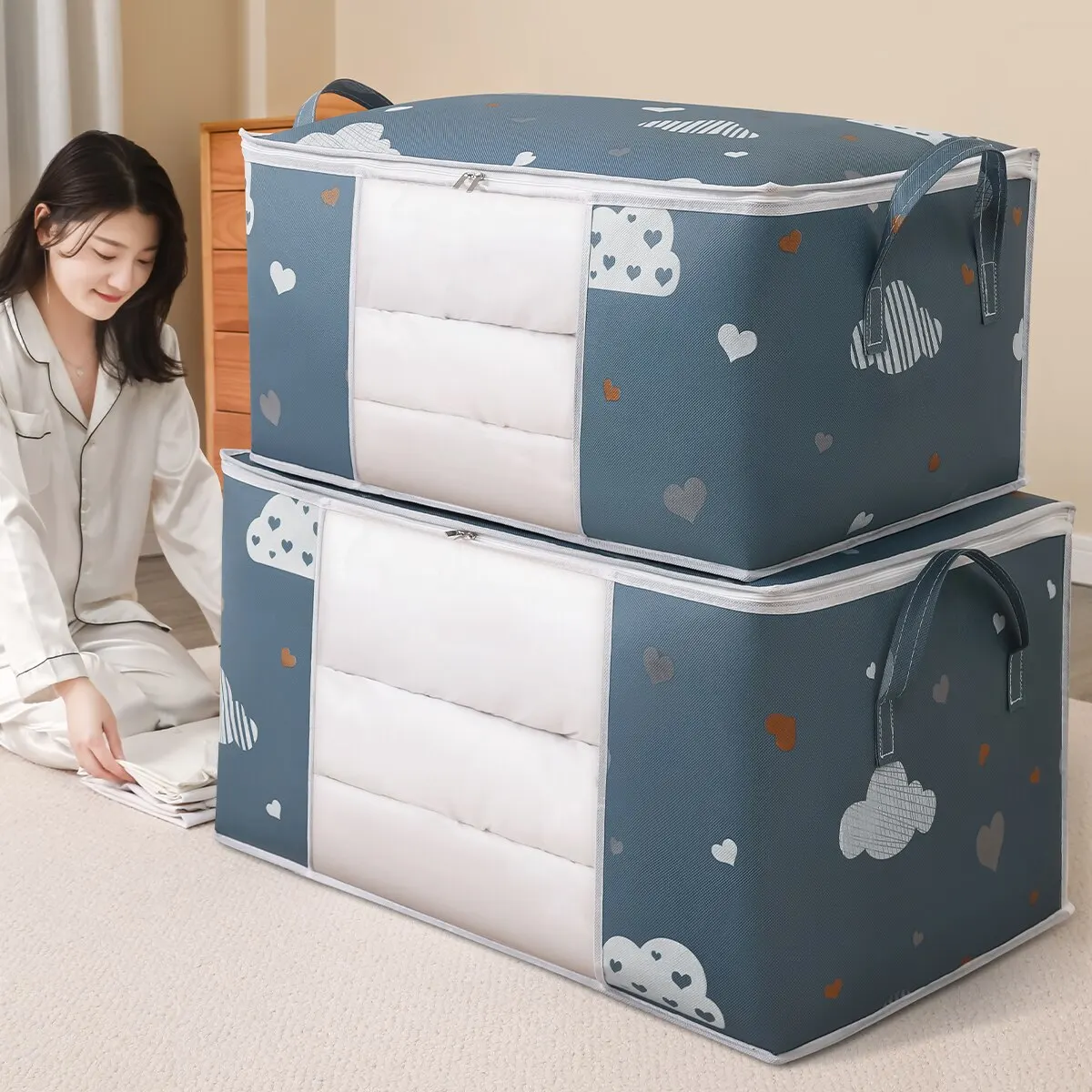 Non-Woven Fabric Blanket Organizer Quilt Storage Bag Blanket Storage Bags  With Zipper Duvet Storage Cover Under Bed Storage - AliExpress