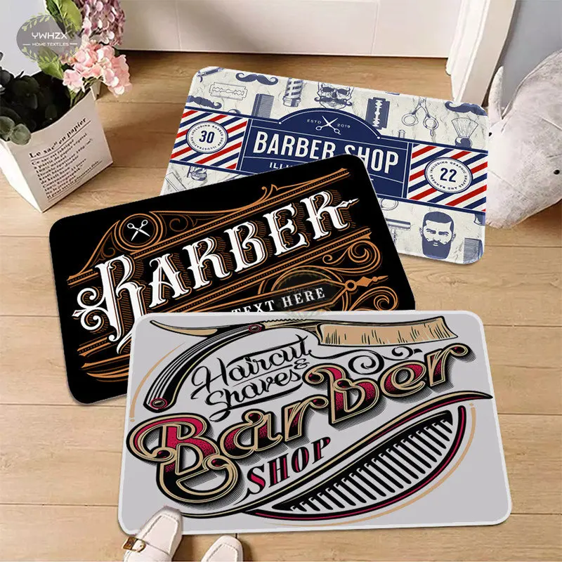 

Barber Shop Entrance Doormat Vintage Sign Bath Rugs Flannel Kitchen Carpet Trendy Welcome Mats Anti-Slip Home Decor Accessories