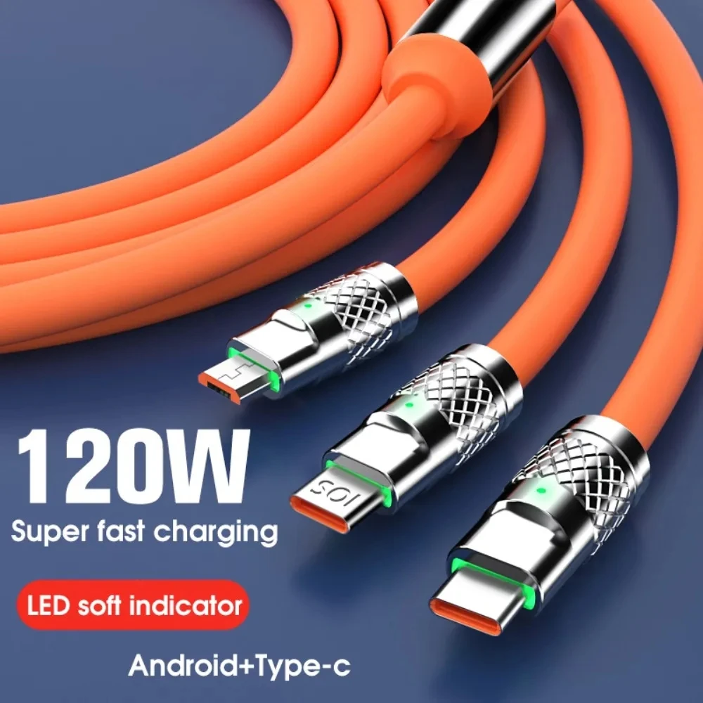 120W 3 In 1 USB Fast Charging Cable Zinc Alloy Micro USB Type C 120w-3-in-1-usb-fast-charging-cable-zinc-alloy-micro-usb-type-c