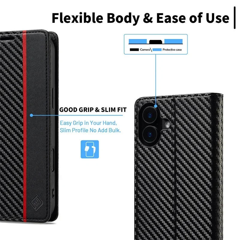Carbon Fiber Magnetic Flip Case | Soft Leather
