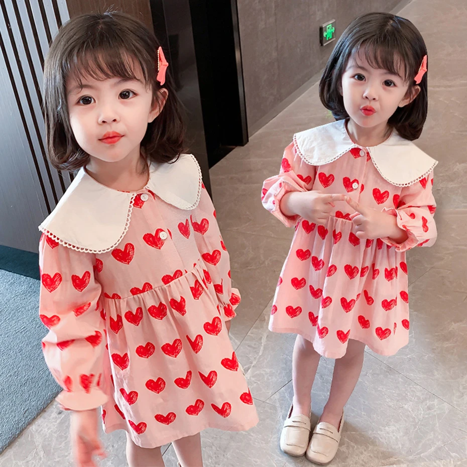 Girl Dress Heart Pattern Girls Party Dress Casual Style Kids Dress