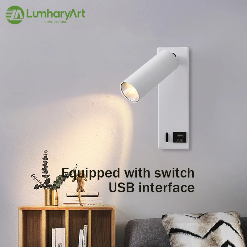 LED 벽 조명 스위치 및 USB 포트 회전식 독서등, 거실 침실 서재 복도 장식 조명 기구