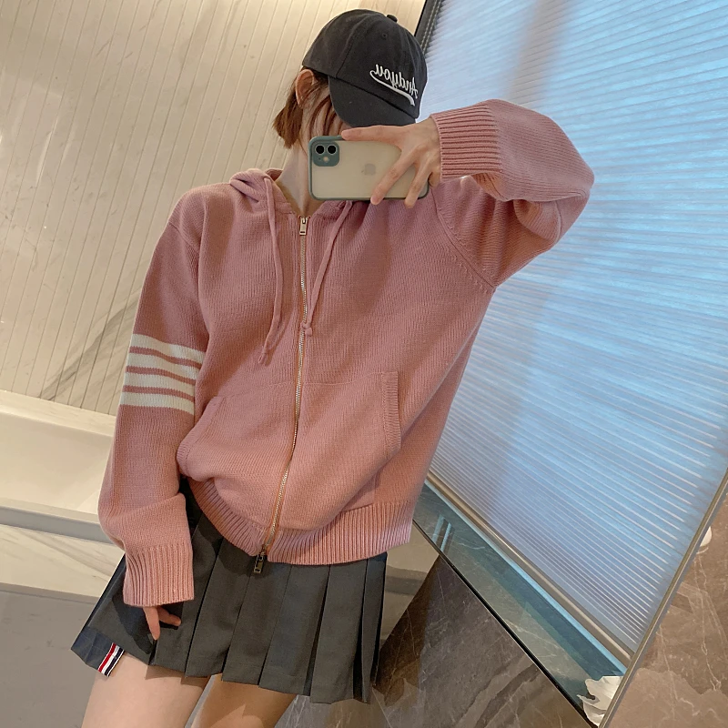 

Толстый вязаный кардиган TB свободного покроя с изображением клоуна, осенне-зимняя рубашка с капюшоном на молнии, куртка