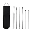 6Pcs Stainless Steel Ear Digging Spoon Leather Cover Cleaner Scoop Double-Headed Spiral Cleaning Health Care Ear Picking Tool 1