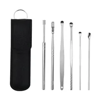 6Pcs Stainless Steel Ear Digging Spoon Leather Cover Cleaner Scoop Double-Headed Spiral Cleaning Health Care Ear Picking Tool 1