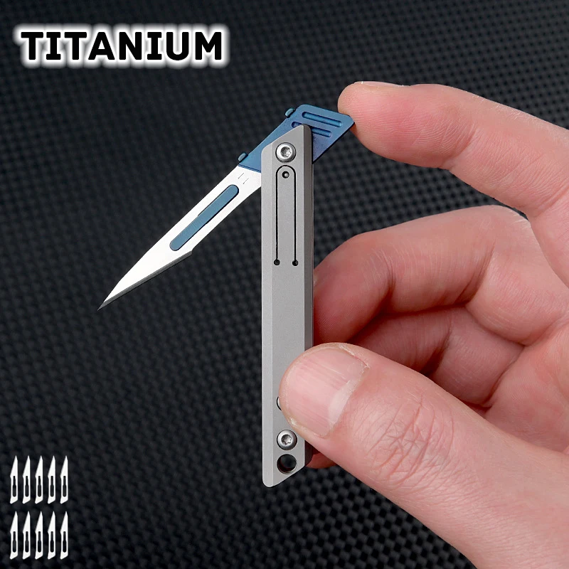 Mini Couteau Porte Clé Couteau Pliant KeyUnity Titane - Lame Remplaçable Pour EDC Mini Couteau De Poche